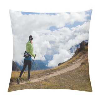 Personality  Woman Hiker Walking In Himalaya Mountains, Nepal Pillow Covers