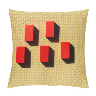 Personality  Top View Of Bright Red Blocks On Beige Textured Background With Shadows Pillow Covers