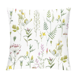 Personality  Beautiful Vector Seamless Pattern With Watercolor Wild Field Summer Flowers Pillow Covers