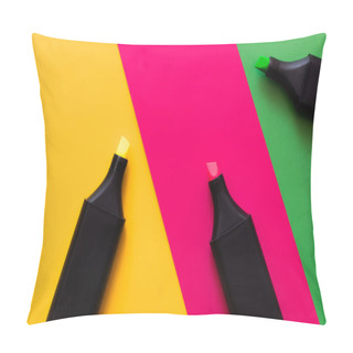 Personality  Top View Of Marker Pens On Multicolored Background  Pillow Covers