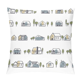 Personality  Hand Drawn Cute  Houses.  Vector  Seamless Pattern. Pillow Covers