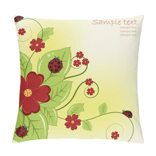 Personality  Beautiful Card With Ladybugs And Red Flowers Pillow Covers