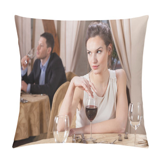 Personality  Woman Drinking Wine In A Restaurant Pillow Covers