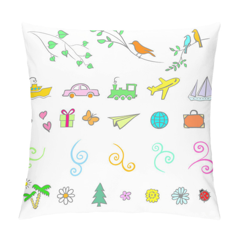Personality  fun, summer, spring, travel, illustration, vector set icon pillow covers