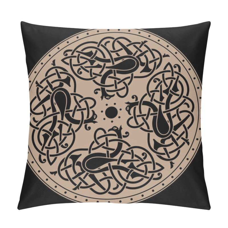 Personality  Ancient celtic mythological symbol of bird. Celtic knot ornament, isolated on black, vector illustration pillow covers
