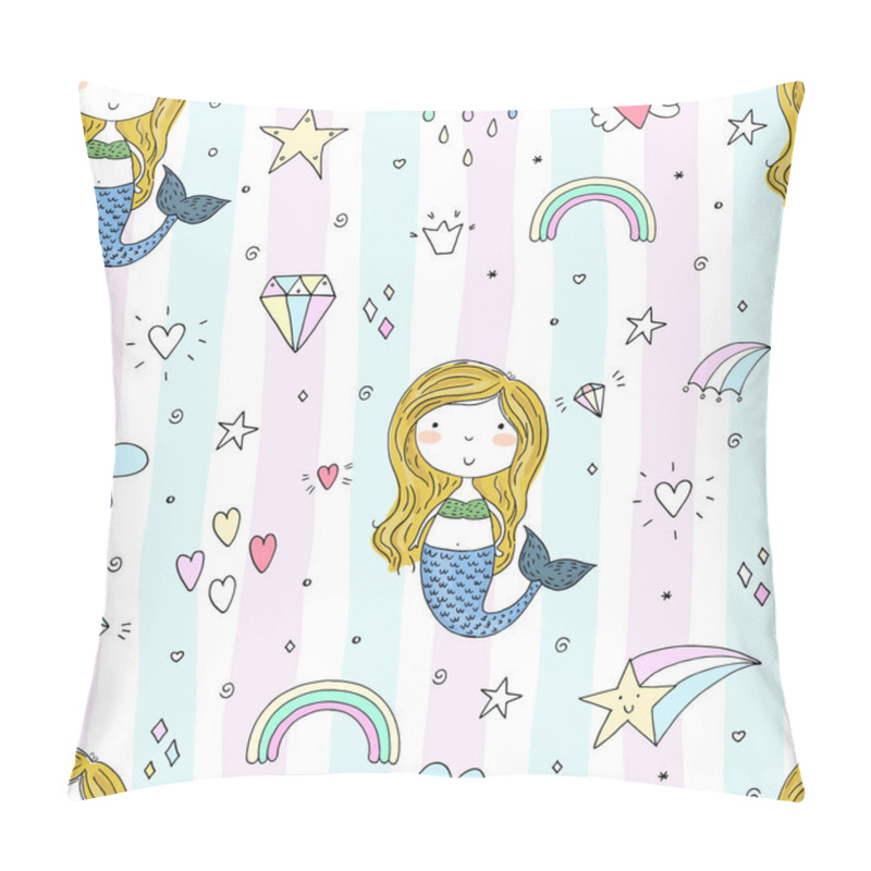 Personality  Seamless pattern with Hand drawn vector little mermaid. pillow covers