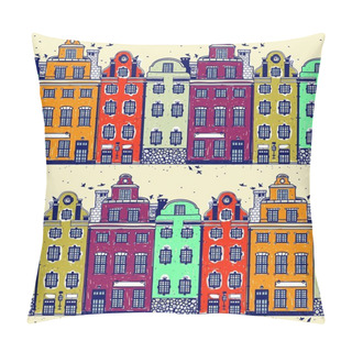Personality  Vector Seamless Pattern With Vintage Colorful Houses Pillow Covers
