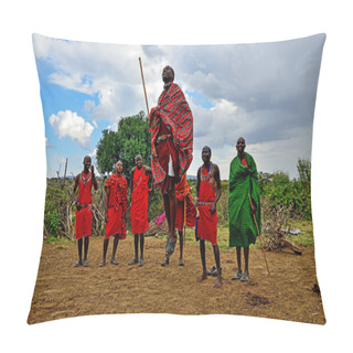Personality  MASAI MARA, KENYA - August 13: Masai Warriors Dancing Traditiona Pillow Covers