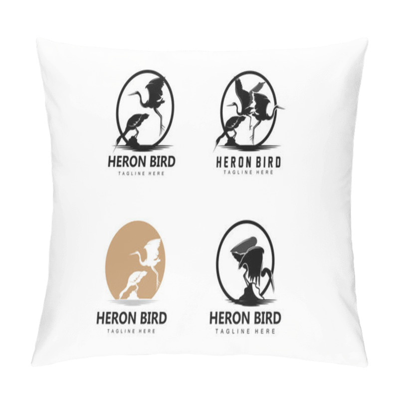 Personality  Bird Heron Stork Logo Design, Birds Heron Flying On The River Vector, Product Brand Illustration pillow covers