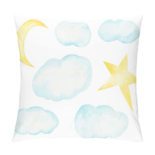 Personality  Clouds And Heavenly Bodies Hand Drawn Raster Illustration Pillow Covers