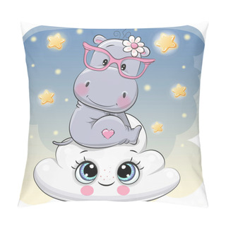 Personality  Cute Cartoon Hippo Is Sitting A On The Cloud Pillow Covers