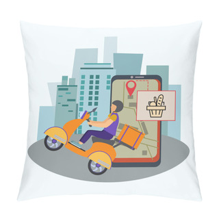 Personality  Vector With Drawn Delivery Man In Helmet Riding Scooter With Package  Pillow Covers