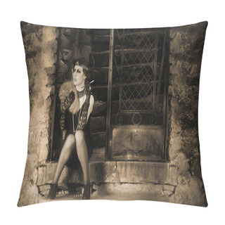 Personality  Retro Photo Woman 1920s - 1930s Sitting Smoking In The Gate Pillow Covers