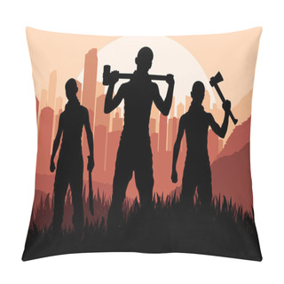 Personality  Bandits And Criminals Silhouettes In Skyscraper City Landscape Background I Pillow Covers