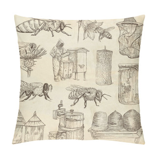 Personality  Bees, Beekeeping And Honey - Hand Drawn Illustrations Pillow Covers