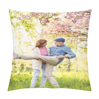 Personality  Beautiful Senior Couple In Love Outside In Spring Nature. Pillow Covers