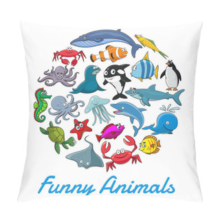 Personality  Vector Poster Of Cartoon Sea Animals And Fish Pillow Covers