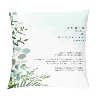 Personality  Greenery Botanical Wedding Invitation. Watercolor Style Splash Pillow Covers