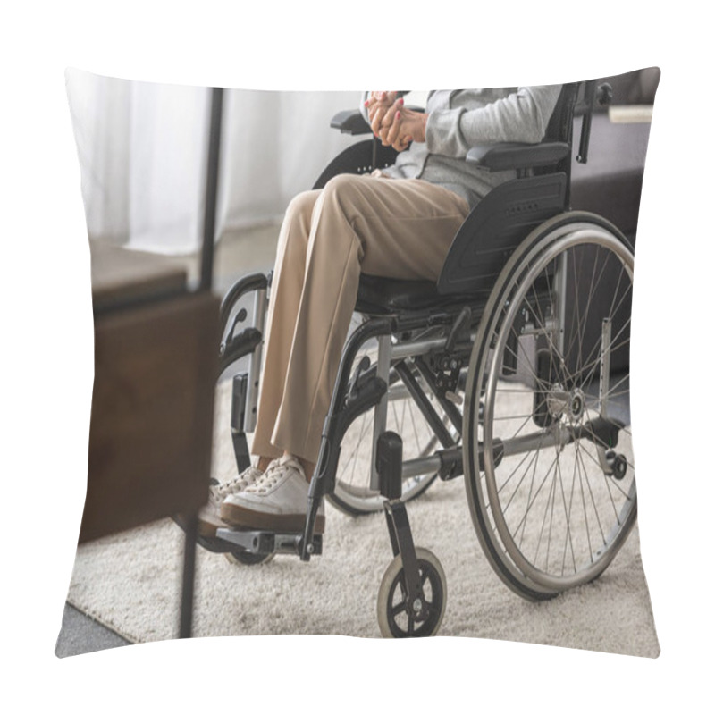 Personality  Partial View Of Disabled Senior Woman In Wheelchair At Home Pillow Covers