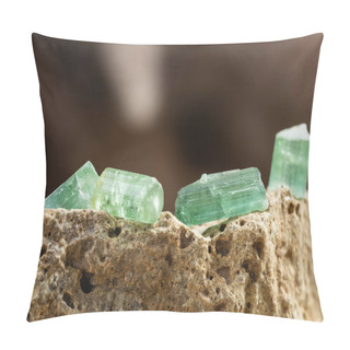 Personality  Set Of Tourmaline Crystals On Rough Stone Background In Natural Light Pillow Covers