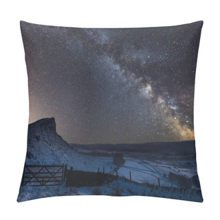 Personality  Stunning Vibrant Milky Way Composite Image Over Landscape Of Snow Covered Peak District National Park In England Pillow Covers