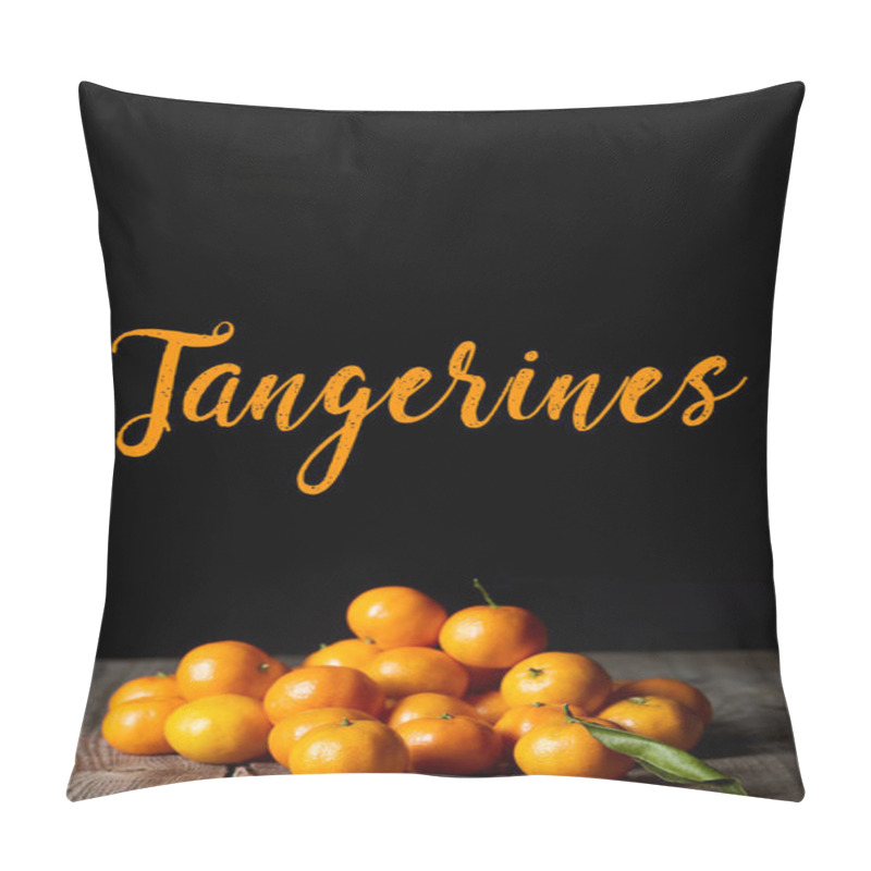 Personality   Fresh Tangerines With Green Leaf Isolated On Black Pillow Covers
