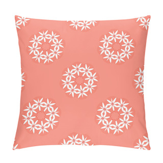 Personality  Coral Geometric Edelweiss Flower Damask. Hand Drawn Seamless Vector Pattern. Pillow Covers