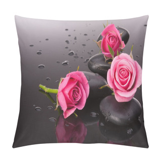 Personality  Spa Stone And Rose Flowers Still Life. Healthcare Concept. Pillow Covers