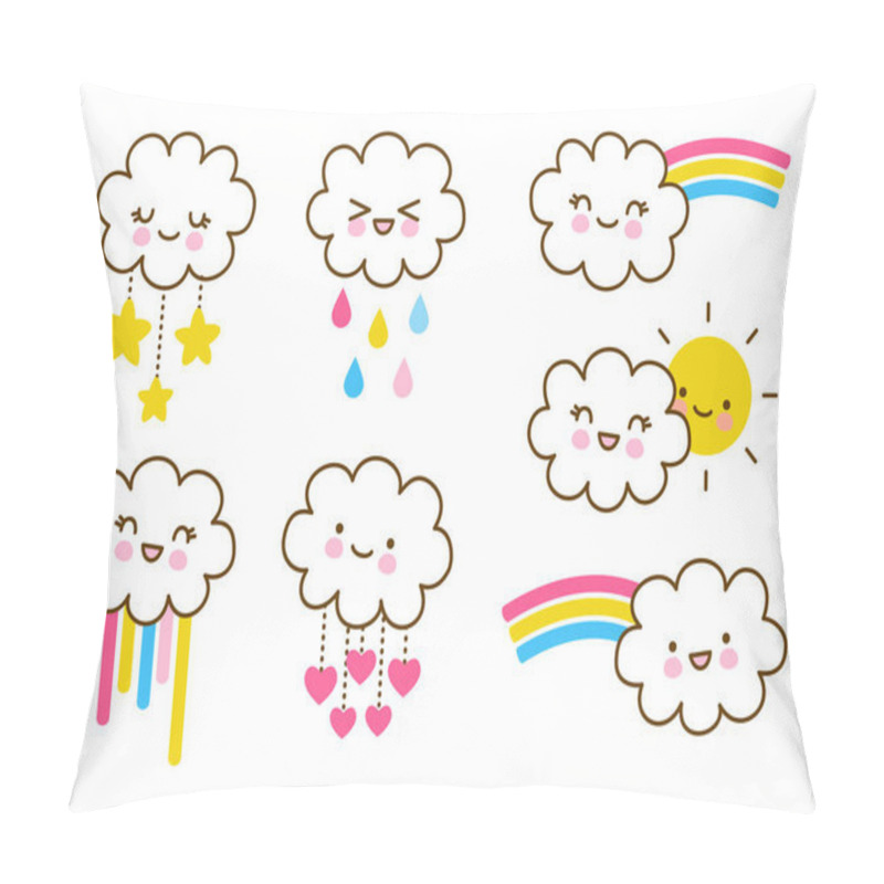Personality  Cute little clouds with raindrops, rainbows, stars, hearts and sun - Set of kawaii elements for kids design pillow covers