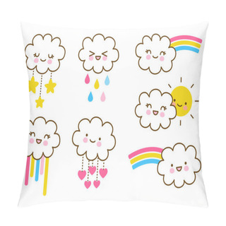 Personality  Cute Little Clouds With Raindrops, Rainbows, Stars, Hearts And Sun - Set Of Kawaii Elements For Kids Design Pillow Covers