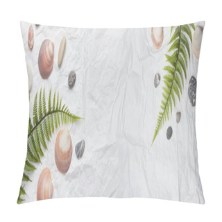 Personality  Nature Inspired Summer Background With Foliage And Shells With Text Space. Extra Wide Banner. Pillow Covers