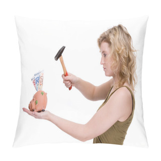 Personality  Woman With Piggybank Pillow Covers