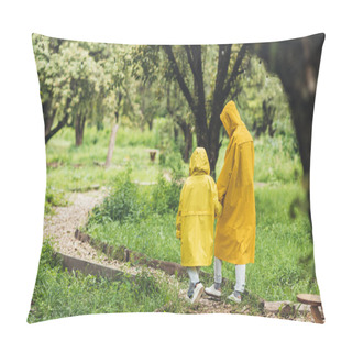 Personality  Family In Raincoats At Countryside Pillow Covers