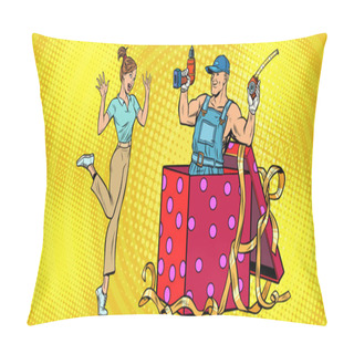 Personality  Woman Surprise. Repairman As A Gift Pillow Covers