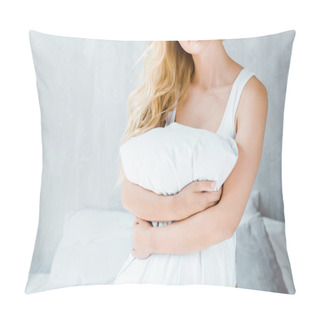 Personality  Cropped Shot Of Young Woman In Underwear Holding Pillow In Bedroom Pillow Covers