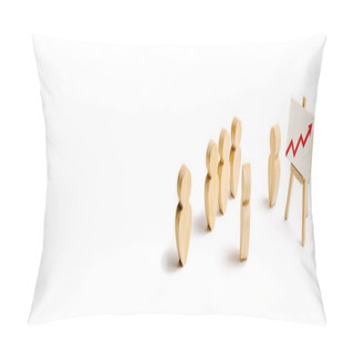 Personality  Wooden Figures Of People Stand In The Formation And Listen To Their Leader. Business Training, Briefing And Inspirational Speech. Employee Reports To Management. Summing Up. Selective Focus Banner Pillow Covers