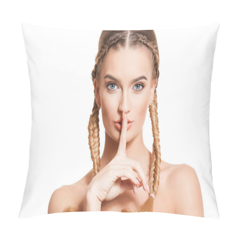 Personality  Blond beauty with amazing hair. pillow covers