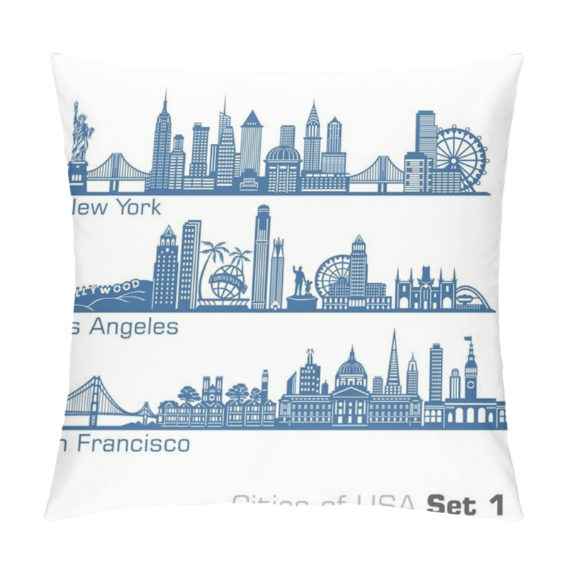 Personality  Cities of USA - New York, Los Angeles, San Francisco. Detailed architecture. Trendy vector illustration. pillow covers