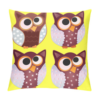Personality  Four Brown Owl With Blue Wings In Specks And Stars And Eyes Centered On The Center Pillow Covers