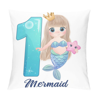 Personality  Cute Doodle Mermaid With Number For Birthday Party Illustration Pillow Covers