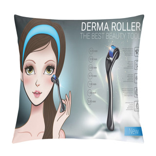 Personality  Vector Illustration With Manga Style Girl And Derma Roller. Pillow Covers