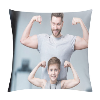 Personality  Boy With Young Man Showing Muscles  Pillow Covers