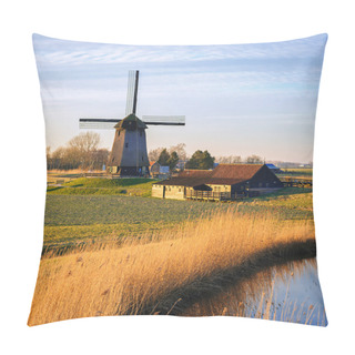 Personality  Old Water Mill Beside Eilandspolder In Evening Light, The Netherlands Pillow Covers