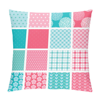 Personality  Set Of Fabric Textures In Pink And Blue Colors - Seamless Patter Pillow Covers