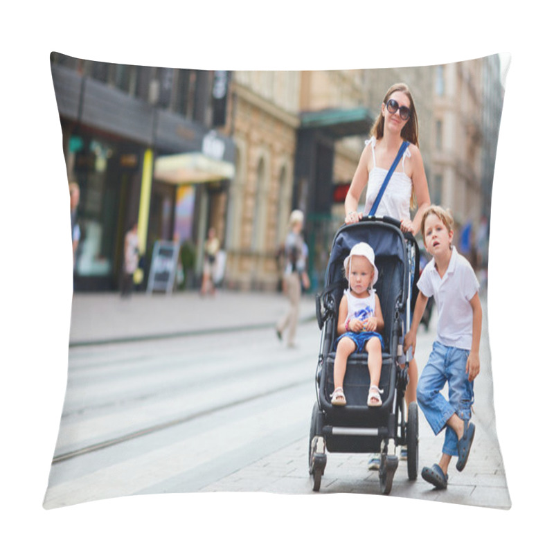 Personality  Family Walking In City Center Pillow Covers
