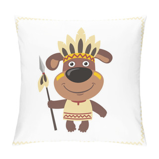 Personality  Cartoon Character Of Dog In American Indian Costume With Spear Pillow Covers