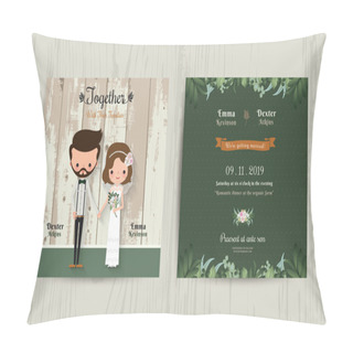 Personality  Wedding Invitation Card Cartoon Hipster Bride And Groom Pillow Covers