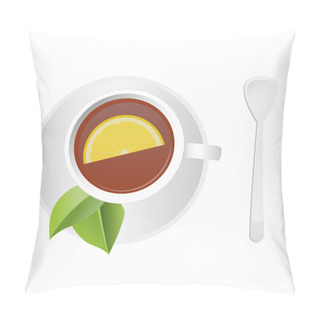 Personality  Cup Of Tea And Spoon. Top View Pillow Covers