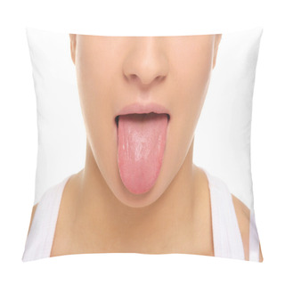 Personality  Woman Stick Ones Tongue Out Isolated In White Pillow Covers