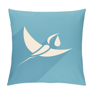 Personality  Stork And Baby Logo Sign Blue Background  Vector Illustration Pillow Covers